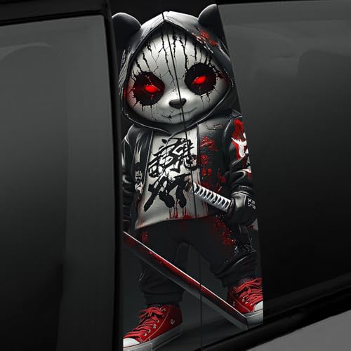 Image of Halloween Cars Body Horror Sticker, Classic Horror Movie Characters Peeking Decal Michae Waterproof Scary Vinyl Stickers for Bumper Car Decals 11in*18.89in (Serious Panda Killer)