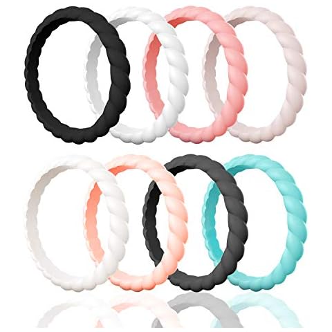Egnaro Silicone Wedding Ring for Women,Seamless Thin and Stackble Braided Rubber Wedding Bands Rubber Rings for Women… Cover