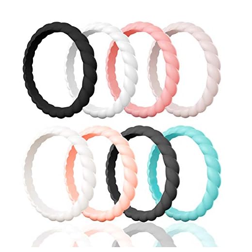 Egnaro Silicone Wedding Ring for Women,Seamless Thin and Stackble Braided Rubber Wedding Bands Rubber Rings for Women…