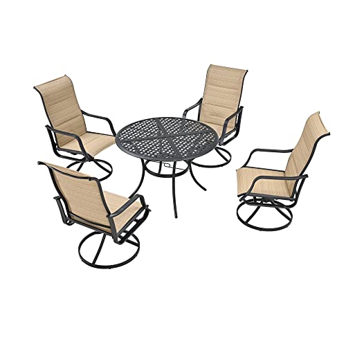 Image of LOKATSE HOME 5 Pieces Patio Dining Swivel Chair Set Metal Armchairs with Round Coffee Table, Beige