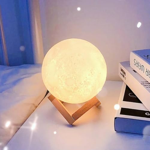 Luminária Mini Lua Cheia Abajur Decoração LED com Alto Relevo e Base para Decoração Sem Fio