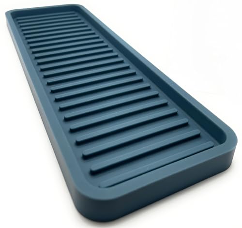 Happitasa Silicone Sink and Surface Organizer Tray, Sponge Holder, Vanity Tray, Heat Safe, Dishwasher Safe, for Bathroom and Kitchen Organization (Smoky Blue, 12"x4")