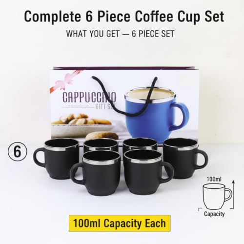 Image of Premium Stainless Steel Coffee Mug Set | 6 Double Wall Insulated Cups, 100ml Each | Reusable Cappuccino & Espresso Cups | Perfect for Gifting & Daily Use (Coffee)