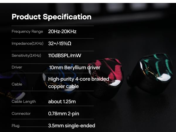Image of Linsoul Kiwi Ears Cadenza 10mm Beryllium Dynamic Driver IEM 3D Printed with Detachable Interchangeable Plug 0.78 2pin 3.5mm IEM Cable for Musician Audiophile (Perlude, Cadenza)