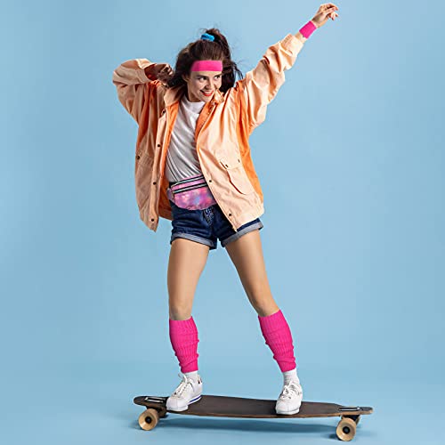 SATINIOR 80s Women Workout Outfit Neon Leg Warmer Headband Wristbands Fanny Pack Set 80s Accessories for Yoga Running3