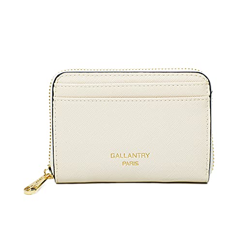 Petit Portefeuille Femme en Format Court - Porte-Monnaie Carte Tout-en-Un Similicuir Zippé - Chic Léger - Beige