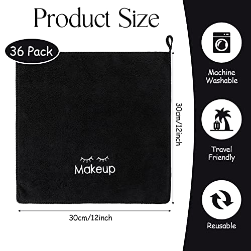 36 Pcs Makeup Remover Cloth Make Up Remover Cloth Reusable Face Towels Makeup Washcloth Microfiber Soft Wash Cloths For Your Face Make Up Removal Washcloths Bulk (Black) #TOP1