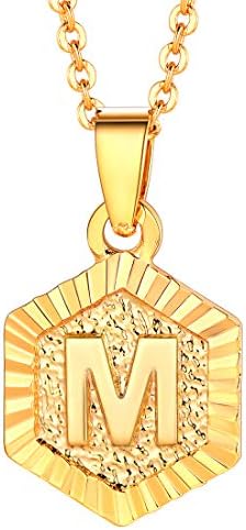 U7 A-Z 26 Initial Letters Hexagon/Square Shape Pendant Necklace for Men Women, with Adjustable Chain, Customizable, 18K Gold/Platinum Plated Tones, Send Gift Box