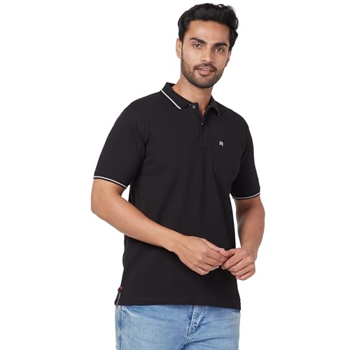 Image of Raymond Men's Modern Fit Solid Pattern Pure Cotton Half Sleeve Polo Neck Casual T-Shirt