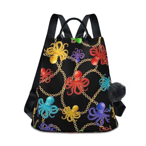 Sac à dos pieuvre noire femme antivol de voyage avec pompon élégant