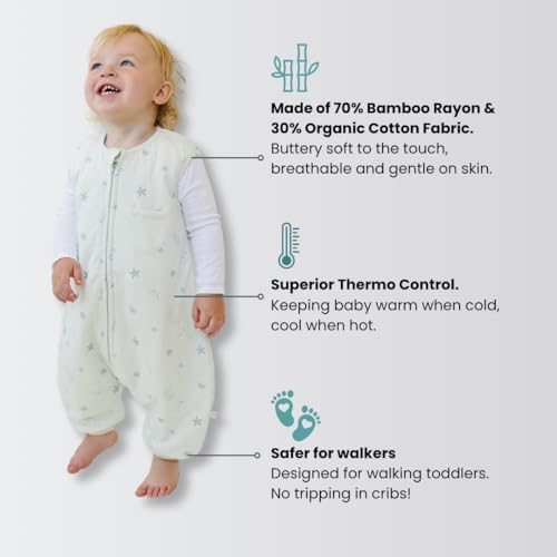 Image of Tealbee Dreamsuit Toddler Sleep Sack with Feet - Walker Sleep Bag with Legs, Rayon made from Bamboo, Winter 1.5 TOG, 2-Way Zipper, 12m-2T - Seashell