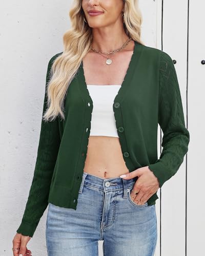 AGSEEM Women's Long Sleeve V-Neck Button Down Cardigan Knit Shrugs Sweater3