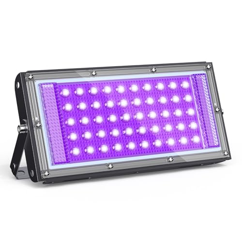 GKT 50W Foco de Luz Negra, Lámpara UV, 385-400 nm, ideal para Halloween, Navidad, Fiestas Fluorescentes, Curado de Resina UV y Exhibición de Vidrio de Uranio