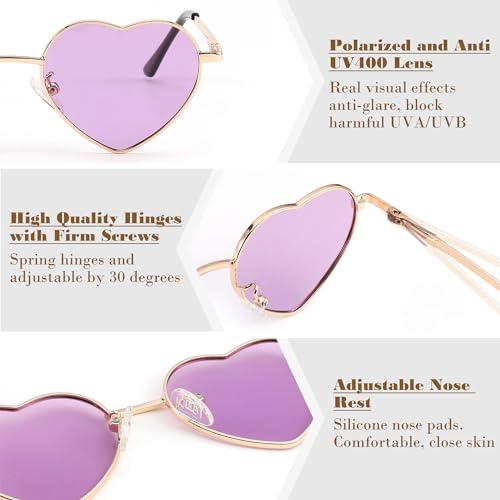 FEISEDY Kids Polarized Heart Sunglasses for Girls & Boys, Sweet Lovely Metal Frame UV400 Protection for Age 5-10 B28514