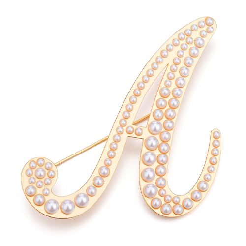 Image of Initial Letter Brooch Pin Pearl Letter Brooches Golden Pins Accessories Jewelry Birthday Chrisrmas Gift for Women
