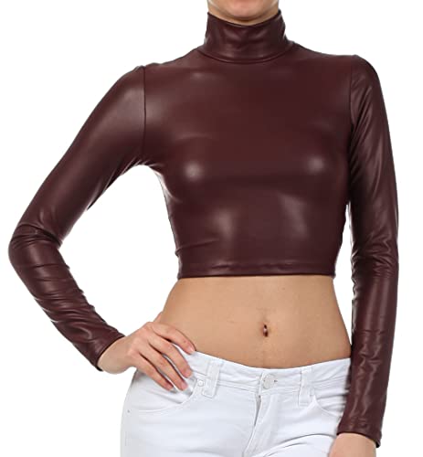 Image of Sakkas Matte Liquid Mock Neck Turtleneck Long Sleeve Crop Top - Made in USA