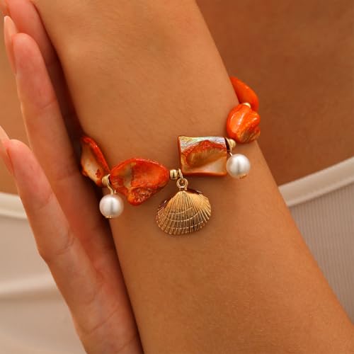 Chunky Irregular Seashell Pearl Bracelets for Women Hawaii Beach Sea Shells Coastal Conch Bracelet Trendy Tropical Pearls Statement Jewelry Gifts2