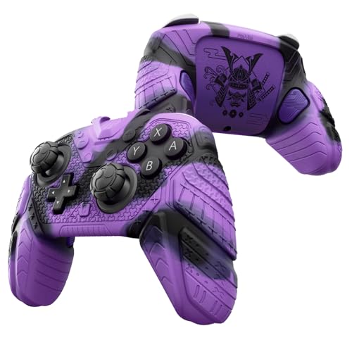 PlayVital for Nintendo Switch 2 Pro Controller Skin Cover – Samurai Armor Edition Silicone Case for Switch 2 Pro Controller with Back Button Caps &amp; Thumb Grip &amp; Sticker, Shockproof - Purple &amp; Black