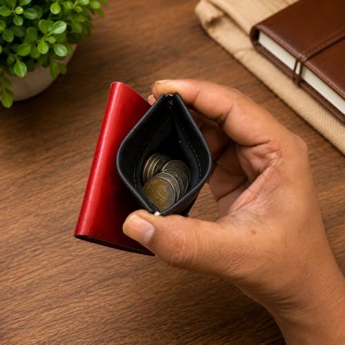 Image of The Wallet Store ClickKiss Genuine Leather Wallet for Men - Red