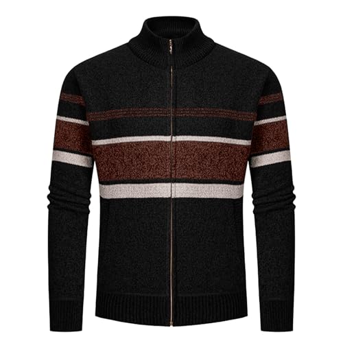 Striped Knit Sweater Men Zip Up Cardigan Sweaters Stand Up Collar Sweater Plus Size Knit Cardigan Slim Fit Sweaters2