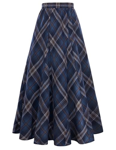 Jupe longue à carreaux femme trapèze taille haute vintage : jupe longue plissée automne évasée