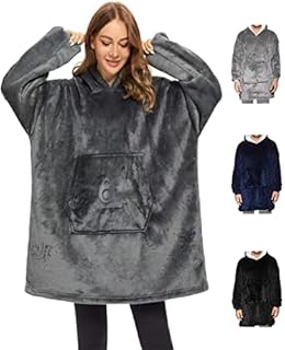 CL.HHan Oodie Blanket Hoodie Women Mens UK One Size Warm Soft Comfortable Cosy Wearable Hooded Sweatshirt Big Pocket Fits for Girls Boys Kids Adults Black/Grey/Navy Blue