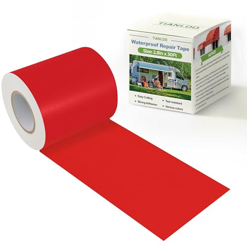 TIANLDD Waterproof Repair Tape for Fabric,RV Awning,Boat Covers,Tents,Tarp,Heavy Duty Outdoor Repair Patch - 2.8IN x 30FT（Red）