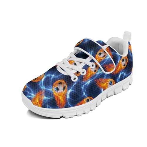 Little Kid/Big Kids Shoes Boys Girls Sneakers Tennis Running Lightweight Breathable Shoes White Sole Soccer Fire Lightning Pattern