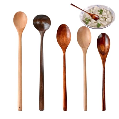 Celuicion Cucharón de madera para cocinar | 5 cucharas de miel de madera | Herramienta de cocina para hornear, remover, mezclar salsas, servir y preparar