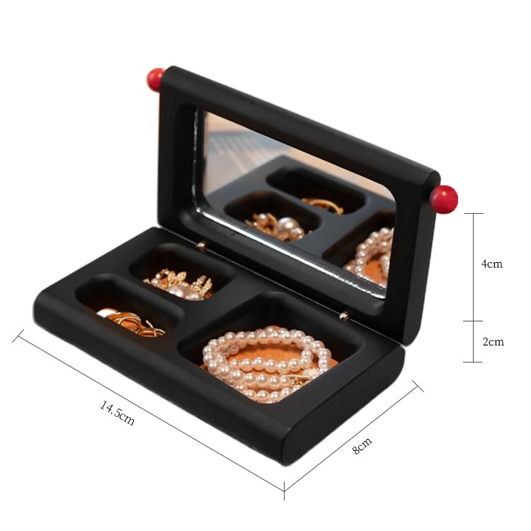 Drewniana mini organizator biżuterii przenośny z lustrem do zegarka, naszyjnika, pierścionka, kolczyków,White,14.5 * 8 * 6cm