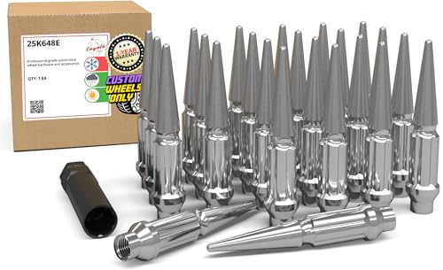 Image of Wheel Accessories Parts 24 Pcs M14x1.50 14x1.5 Thread ET Spline Spike 4.75 inch Long Chrome Truck Spline Hex Fits Toyota Tacoma Rundra 4Runner
