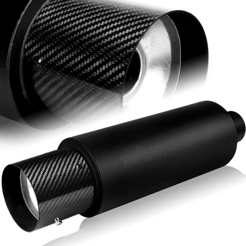 Universal 4" N1 Carbon Fiber Tip Black Stainless Steel Weld-On Exhaust Muffler 2.5" Inlet