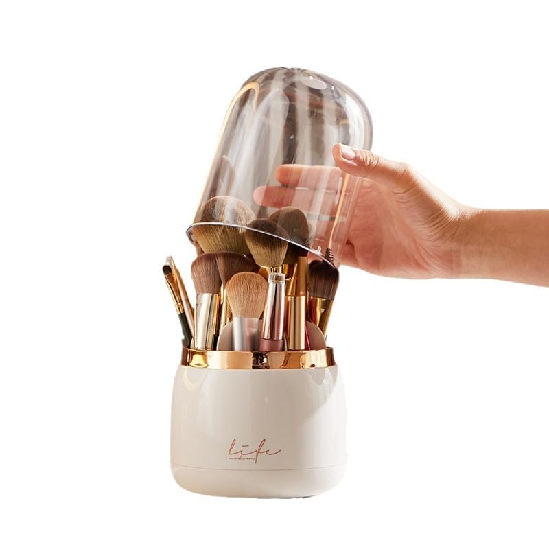 Glamorous Gem 360° Rotating Makeup Organiser Brush Holder with Dustproof Lid, spinning Cosmetic Organiser Acrylic - Image 3