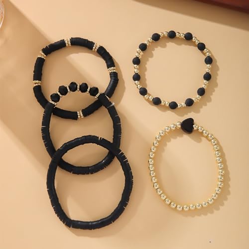 Bohemia Multilayer Heart Clay Stackable Bracelets Set Colorful Surfer Heishi Clay Gold Beaded Stretch Bracelets for Women Men Summer Beach Boho Vacation Jewelry Gifts4