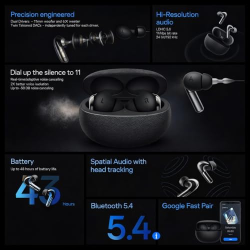 Image of Lynacz Original Buds Pro 3 Earphone Compatible with Oneplus,Vivo TWS Dual Drivers ANC Earbud Neckband AI Translator Dual DAC Dynaudio EQ Dual Device Connectivity (Black)