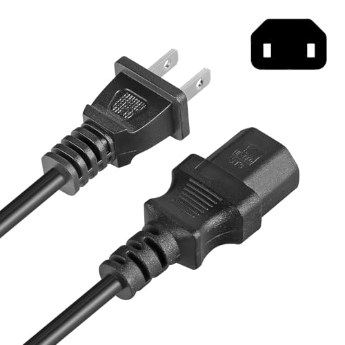 2 Prong AC Power Cord UL SVT 18AWG 10A Power Cable Replacement - for PS4 Pro, Xbox One/Xbox 360 Slim / 360 E Power Supply Brick (6Feet, Black) - Thumbnail 4