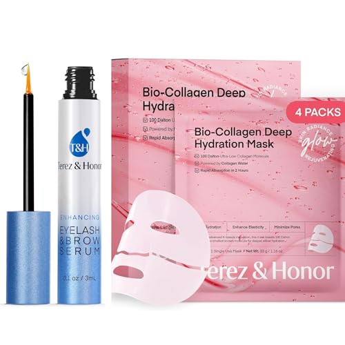 Terez & Honor まつげ美容液 アイラッシュ セラム 3mlとコラーゲン フェイスマスク(4枚) 韓国コスメ眉毛美容液 Eyelash & Brow Serum まゆげ美容液 保湿 ハリ ツヤ (アイラッシュセラム Set)