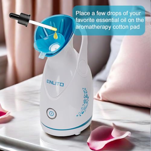 Image of KINLITO Facial Steamer Ionic Face Steamer for Home Facial, Warm Mist Small Facial Steamer for Deep Cleaning Unclog Pores with Blackhead Remover, Aromatherapy Kit for Personal Home SPA (Blue)