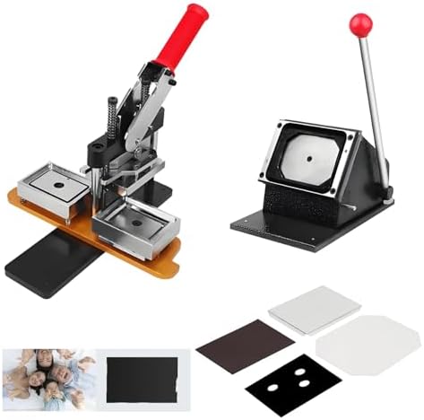Magnetic Photo Maker Machine - Square Fridge Magnet DIY Kit with 1 Press Machine, 1 Paper Cutter, and 100 Sets of Materials - Durable Metal & Acrylic Design