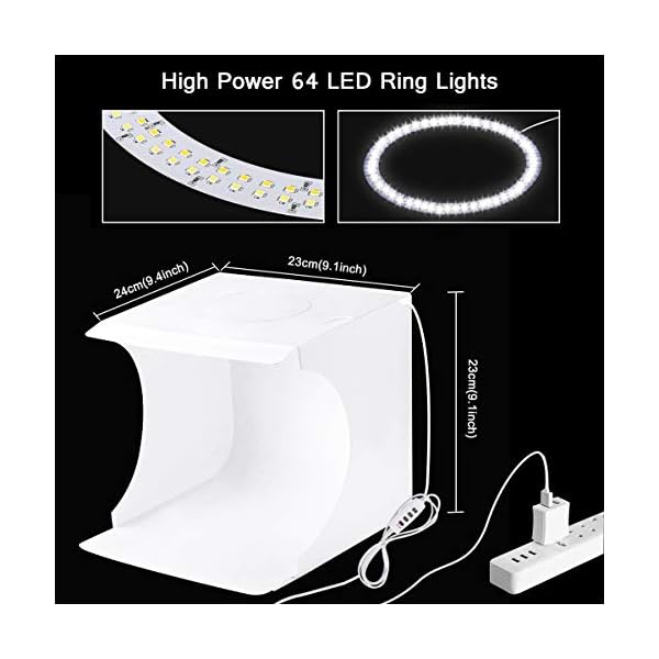 Fotostudio Lichtzelt 24x23x22cm Tragbare Faltbare Fotografie Schießzelt Fotobox Kit mit 3200k-6500k Dimmbare 64 LED… – Bild 3