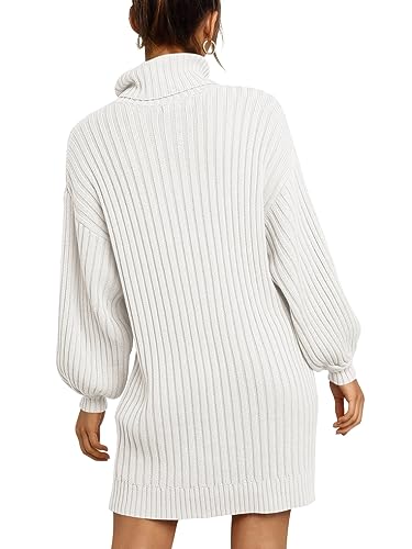 Anrabess Sweater Dress For Women Casual Oversized Loose Slouchy Sweaters Turtleneck Long Sleeve Ribed Knit 2023 Trendy Fall Cowl Neck Mini Dresses White Winter Outfits A240Bai-M #TOP2