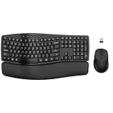 Ergonomic Wireless Keyboard Mouse Combo, EDJO Bluetooth/2.4G Dual-Mode Connection, Soft Foam Wrist Rest, Silent Typing, Waves Key Design and 3-Level DPI Adjustable Wireless Mouse for Windows, Mac OS