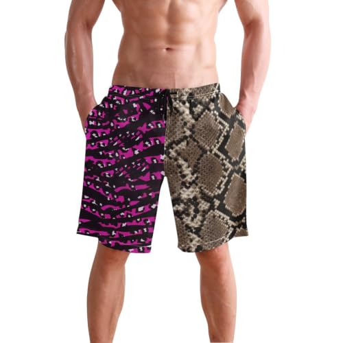 Short de bain homme anti frottement marron peau de serpent avec boxer