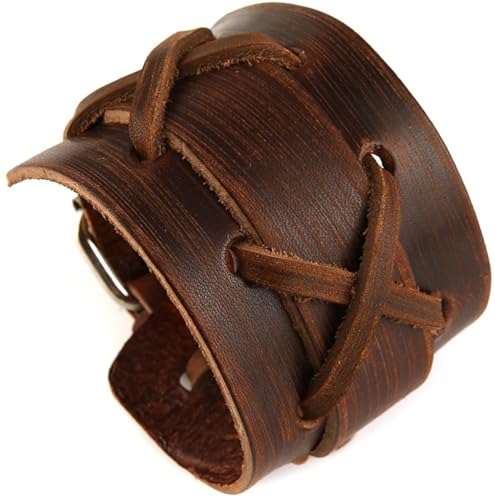 Punk Leather Cuff Bracelet, 2PCS Vintage Braided Leather Wristband for Men Women2