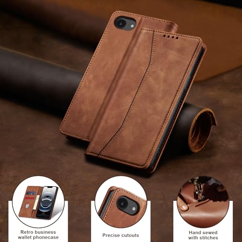 Image of Jasonyu Case for iPhone 16E /17E, PU Leather Wallet Case [Shockproof] [Magnetic] [Card Holder] [Stand Function] Flip Case (Brown)