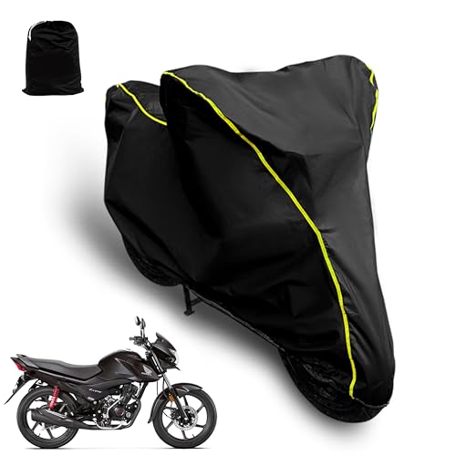 Image of Waterproof Bike Cover Compatible with Honda Livo Cover with All Weather Protection and Triple Stitch, Heavy Buckle with Storage Bage & Black with Yellow Piping