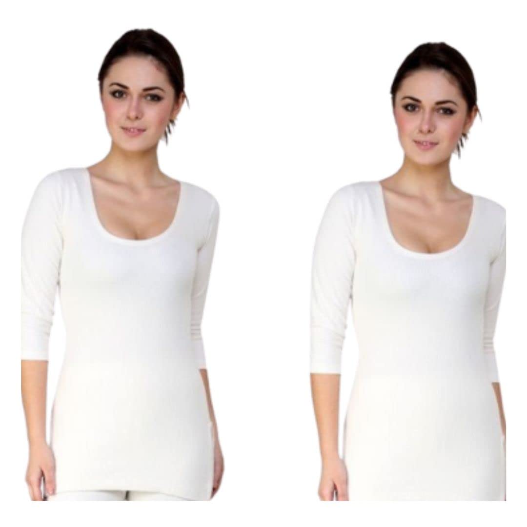 PRINCECOZYQUILT Women's Thermals Set Combo Pack of 2 (3/4th Sleeves) Cream (Large)-image-28
