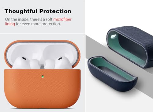 Image of Haobobro Handmade Case - for AirPods Pro 3 Case Cover - Premium Vegan Leather with Cross-Grain Texture, Wireless Charging Compatible, Drop Protective Hard Cover for AirPods Pro 3rd Generation - Orange