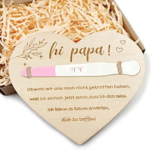 Dercylele Schwangerschaft Verkünden Holzplättchen mit Box - Hi Papa Baby Verkündung,Schwangerschaftsverkündung, Du Wirst Papa,Werdender Papa geschenk ﻿ (hi papa)