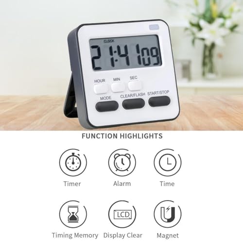 Image of YELONA Digital Magnetic Timer for Kids, Kitchen, Cooking, Egg, Teacher, Exercise, Productivity- Black, Pack of 2